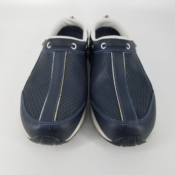 Easy Spirit Women US 8.0 Shoes Mule Clog Slide Slip On Travel Navy Blue Leather - Picture 4 of 14